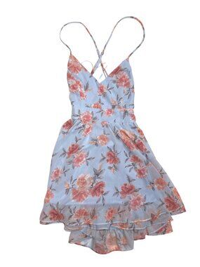 Lovesome Blue Floral Sleeveless Mini Dress With Adjustable Straps Cottagecore
